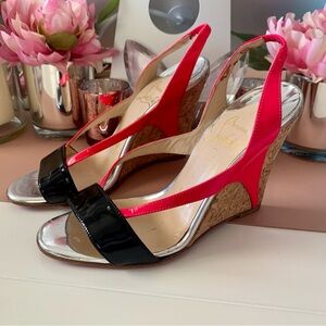 Christian Louboutin Cork Wedges Neon Pink